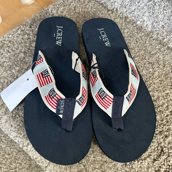 NWT J. Crew Embroidered American Flag Patriotic Flip Flops. Size 7. Summer. - Picture 1 of 9